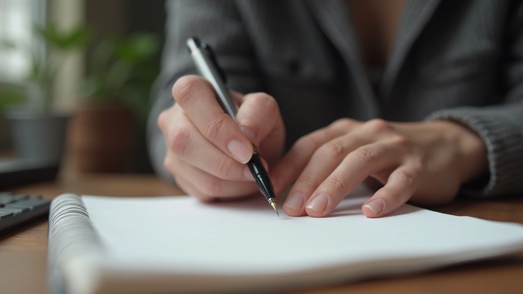 Close-up van een hand die in een notitieboek schrijft met een vulpen